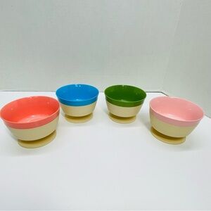 Vintage Set of 4 Raffiaware Dessert Pedestal Bowls By Thermo Temp MCM Plastic